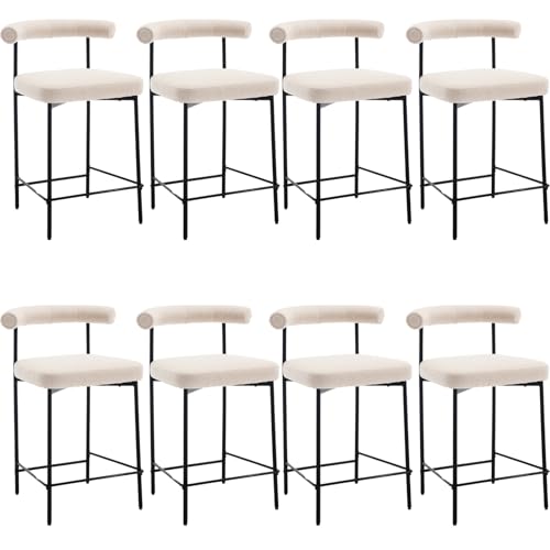 JDKJSBF The Counter Height Bar Stoolsmodern Fass Counter Stools Set aus 8 Boucle Counter Height Barhocker 26 Zoll Sherpa Kücheninselstühle mit schwarzen Metallbeinen, Khaki Thoughtful von JDKJSBF