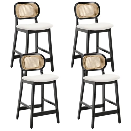 JDKJSBF The Counter Height Bar Stoolsrattan Counterhocker Set aus 4 weißen Sherpa Barhocker Bauernhaus Black Wood Bar Stühle 26 Zoll Kücheninselstühle mit gebogenem Rücken Thoughtful von JDKJSBF