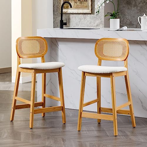 JDKJSBF The Counter Height Bar Stoolsrattan Counterhocker Set von 2 Beige Sherpa Barhocker Bauernhaus Holzbarhohocker gepolstert 26 Zoll Kücheninselstühle Naturalholz Thoughtful von JDKJSBF