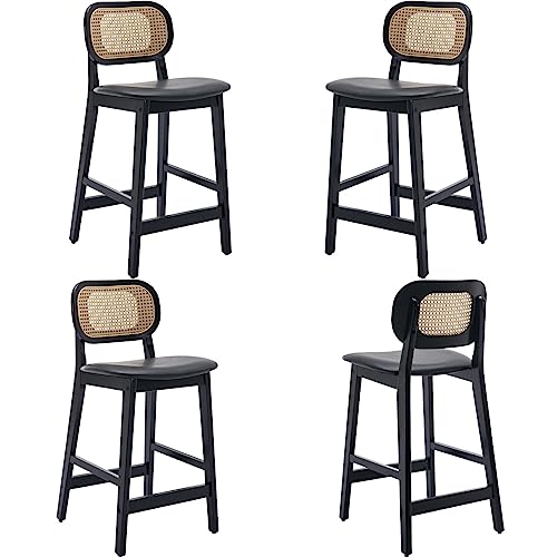 JDKJSBF The Counter Height Bar Stoolsrattan Theke Hocker Set aus 4 schwarzen Kunstleder Barhocker Holzhaus Barhocker gepolstert 26 Zoll Kücheninselstühle Schwarz Holz Thoughtful von JDKJSBF