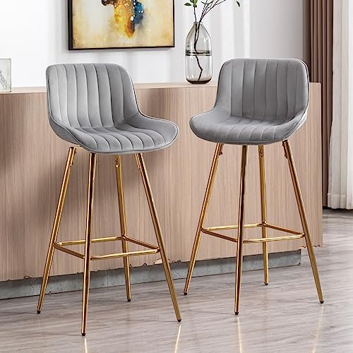 JDKJSBF The Counter Height Bar Stoolsswivel Bar Stools Set aus 2 Samt -Thekenhocker mit goldenen Beinen 30 -Zoll -Bar Stuhl mit hinteren grauen Barhocker für die Kücheninsel Thoughtful von JDKJSBF