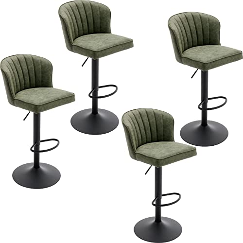 JDKJSBF The Counter Height Bar Stoolsswivel Barhocker Set aus 4 grünen Lederbarhosen mit verstellbaren Thekenhopfen mit schwarzem Basis moderner Stuhlstuhl für Kücheninsel Thoughtful von JDKJSBF