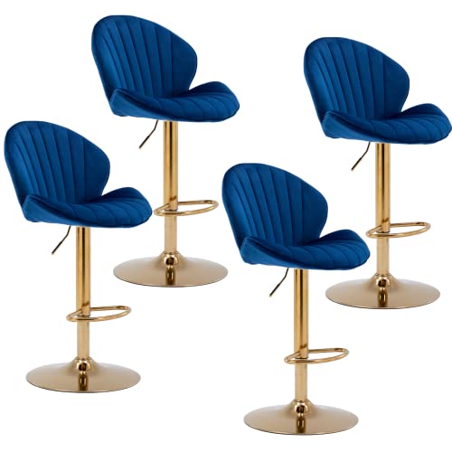 JDKJSBF The Counter Height Bar Stoolsvelvet Barhocker Set von 4 Schwenkklopfen -Hockern mit verstellbaren Barhocker mit goldenem Basisblauer Stuhl für Kücheninsel Thoughtful von JDKJSBF