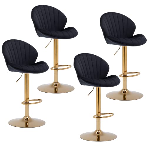 JDKJSBF The Counter Height Bar Stoolsvelvet Barhocker Set von 4 Schwenkklopfenhocker mit verstellbaren Barhocker mit goldenem Basisschwarzhockerstuhl für Kücheninsel Thoughtful von JDKJSBF