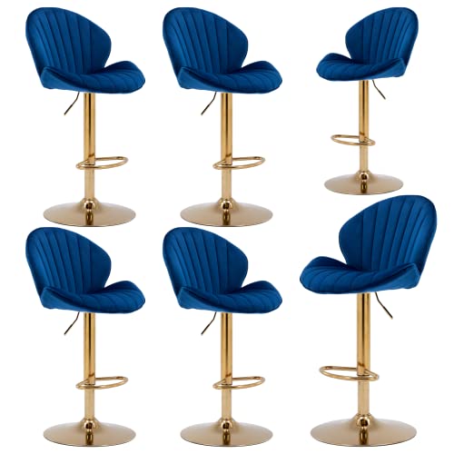 JDKJSBF The Counter Height Bar Stoolsvelvet Barhocker Set von 6 Drehschalterhocker mit verstellbaren Barhocker mit goldenem Basisblauer Stuhl für Kücheninsel Thoughtful von JDKJSBF