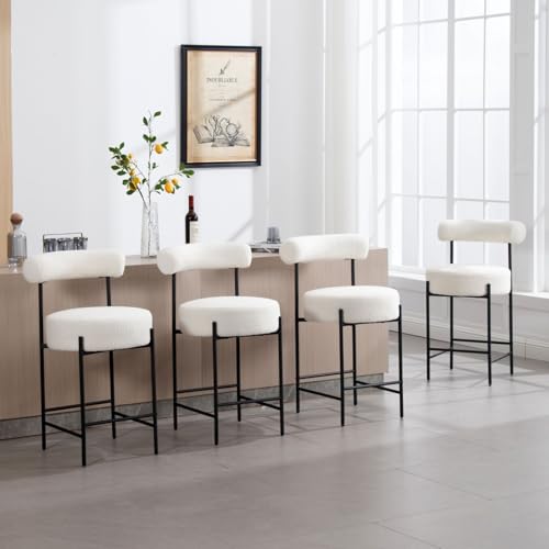 JDKJSBF The Counter Height Bar Stoolswhite Sherpa Bar Stools Set von 4 modernen Counterhochhockern Polsterte Barhocker mit Barrel Rücken 26 Zoll Kücheninselstühle mit Metallbeinen Thoughtful von JDKJSBF