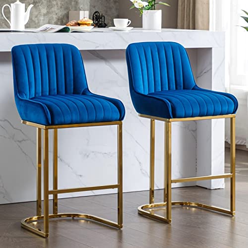 JDKJSBF The Counter Height Bar Stuhlblue Velvet Bar Stools Set von 2 modernen Thekeschalen mit goldenen Beinen 26 Zoll Counter Height Barhocker Polsterte Kücheninselstühle mit Rücken Thoughtful von JDKJSBF