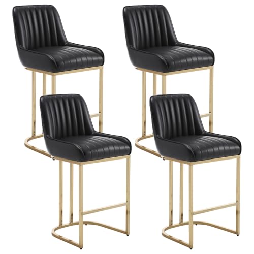 JDKJSBF The Counter Height Bar Stuhlsblack Leder Barhocker Set aus 4 modernen Thekenhopfen mit goldenen Beinen 26 Zoll Counter Height Barhocker Polsterte Kücheninselstühle mit Rücken Thoughtful von JDKJSBF