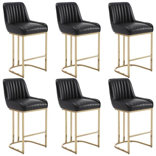 JDKJSBF The Counter Height Bar Stuhlsblack Leder Barhocker Set von 6 modernen Thekeschalen mit goldenen Beinen 26 Zoll Counter Height Barhocker Polsterte Kücheninselstühle mit Rücken Thoughtful von JDKJSBF