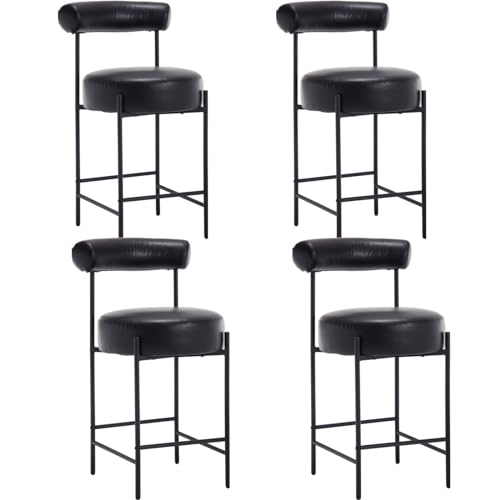 JDKJSBF The Counter Height Bar Stuhlsblack Moderne Barhocker Set aus 4 Kunstlederhöhe Hocker gepolsterte Barhocker mit Barrel Rücken 26 Zoll Kücheninselstühle mit Metallbeinen Thoughtful von JDKJSBF