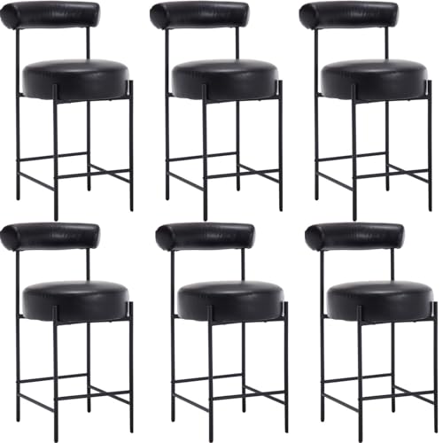 JDKJSBF The Counter Height Bar Stuhlsblack Moderne Barhocker Set von 6 Kunstleder -Counterhöhe Stuhlpolsterer Barhocker mit Barrel Rücken 26 Zoll Kücheninselstühle mit Metallbeinen Thoughtful von JDKJSBF