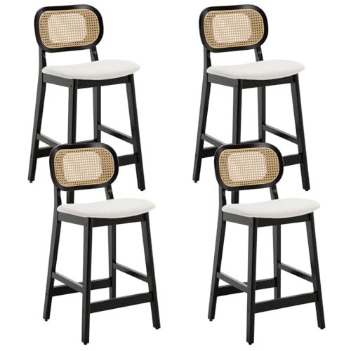 JDKJSBF The Counter Height Bar Stuhlsblack Rattan Theke Stuhl Set von 4 Bauernhaus Holz Barhocker Leinen Stoffstühle 26 Zoll Kücheninselstühle mit gebogenem Rücken Thoughtful von JDKJSBF