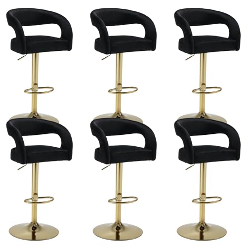 JDKJSBF The Counter Height Bar Stuhlsblack Velvet Bar Stools Set von 6 Gold Counter Height Barstools Moderne verstellbare Schwenkstühle mit Goldener Basis/hohlen Rücken Bequeme gepolsterte Insel Chai JDKJSBF The Counter Height Bar Stuhlsblack Velvet Bar Stools Set von 6 Gold Counter Height Barstools Moderne verstellbare Schwenkstühle mit Goldener Basis/hohlen Rücken Bequeme gepolsterte Insel Chai von JDKJSBF