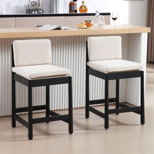 JDKJSBF The Counter Height Bar Stuhlswood Counterhocker Beige Stoff Counter Height Barhocker Set aus 2 gepolsterten Kücheninselstühlen mit Rücken 26 Zoll Barhocker für Esszimmer/Heimbar/P. Thoughtful von JDKJSBF
