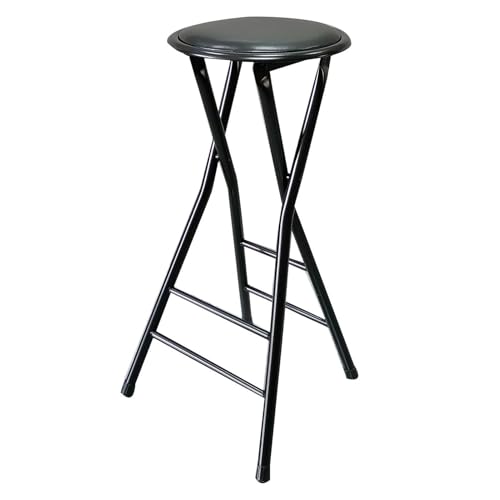JDKJSBF Tragbarer klappbarer schwarzer Barhocker mit gepolstertem Sitz und Fußstütze 28 Zoll groß für Küchenspeisesaal und Rec -Raum Thoughtful von JDKJSBF