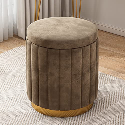 JDKJSBF Velvet Vanity Stool with Storage Round Ottoman with Comfort Upholstered Seat Bedroom Makeup Stool for Girls Room Lady's Gift Brown 34x34x44cm Thoughtful von JDKJSBF