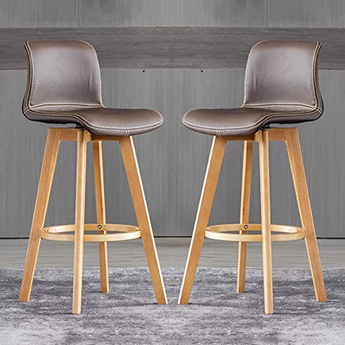 JDKJSBF Verstellbare schwenkbare Kunstleder Barhocker Set von 2 mit hölzernen Beinen Dunkelbraun ideal für Kücheninsel Frühstücksbar Esszimmer Counter Höhe 61 cm Thoughtful von JDKJSBF