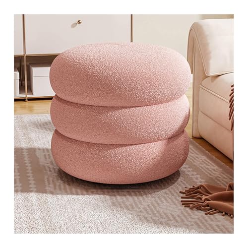 JDKJSBF Weiche Wollplüsch -Ottomanhocker für Wohnzimmer Schlafzimmer Moderne gepolsterte Fußstütze mit gepolsterten Waschtischstühlen rund Boucle Design 35x35x30 cm Thoughtful von JDKJSBF