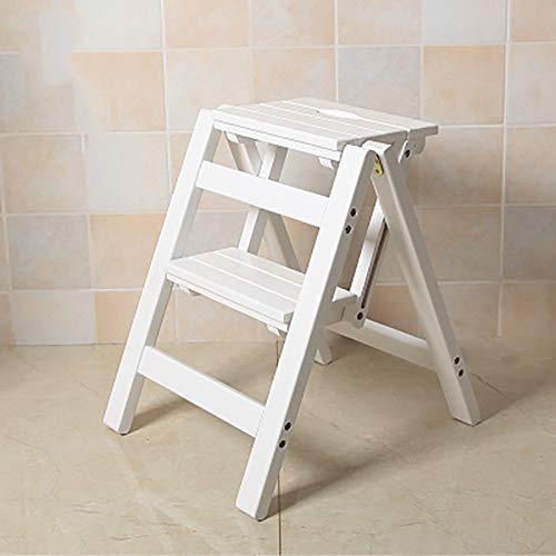 Klapper Leiterhocker 2 Stufen Hocker Massivholz Blumenschelfständer Haushalt Holz Leiter Stuhl Multifunktion innerner Ascend Leiter Kleiner Stuhl (Farbe: D) Thoughtful von JDKJSBF