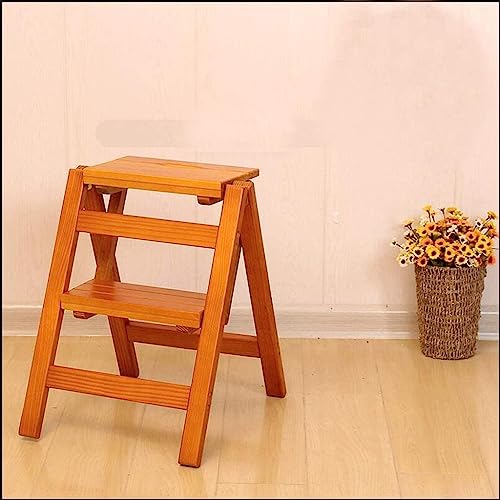 Leiterhocker Massivholz Haushaltsleiter Falten zweistufige Leiter Multifunktion Leiter Stuhl Stuhlstuhl im Innenklettern Kleiner Leiter Stiefhocker (Farbe: Gelb) (Orange) Thoughtful von JDKJSBF