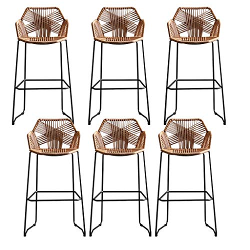 Rattan Wicker Barstools Stuhl mit Fußstütze und Rücken einfacher Stil hoher Barhocker mit schwarzem Metall Basis ideal für Kitchen Pub Café Counter Home Back Rattan Essstuhl Set mit 2 65 cm Höhe von JDKJSBF