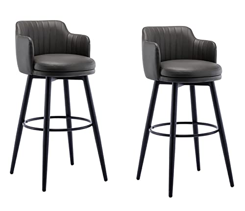 Schwenkbare Barstools Set von 2 mit Rückenlehne Kücheninsel Counter Height Bar Stühle mit Armen Nappa Leder Sitz schwarzer Metallbeine und Fußstütze für Home Bar oder Esszimmer grau Thoughtful von JDKJSBF