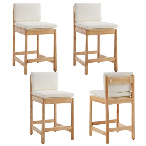 The Counter Height Bar Stoolswhite Leder Counterhocker Bauernhaus Wood Barhocker Set aus 4 gepolsterten Kücheninselstühlen mit Rücken 26 Zoll Barhocker für Esszimmer/Heimtbar/Terrasse Thoughtful von JDKJSBF