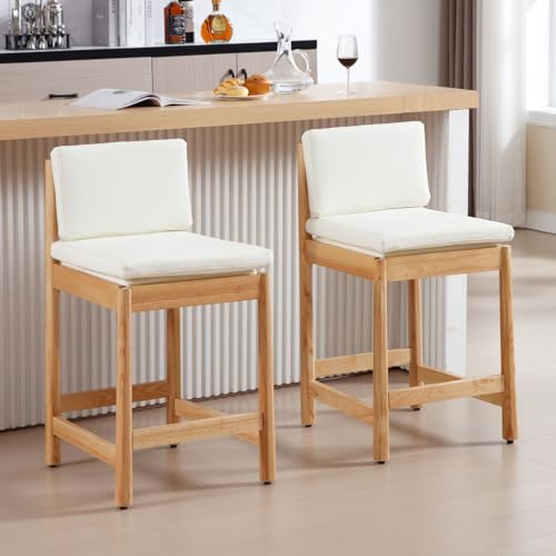 The Counter Height Bar Stoolswhite Leder Counterhocker Bauernhaus Wood Barhocker Set mit 2 gepolsterten Kücheninselstühlen mit Rücken 26 -Zoll -Barhocker für Esszimmer/Heimtbar/Terrasse Thoughtful von JDKJSBF