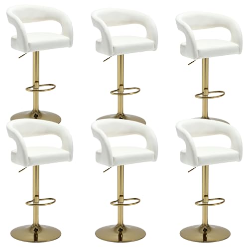 The Counter Height Bar Stoolswhite Velvet Bar Stools Set von 6 Gold Counter Height Barstools moderne verstellbare Schwenkstühle mit goldener Basis/Hohlrücken bequeme gepolsterte Insel Chai Thoughtful von JDKJSBF