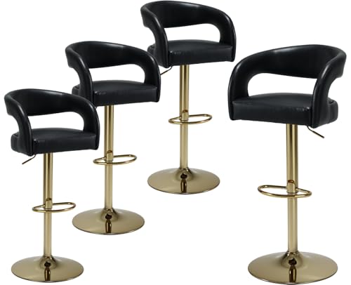 The Counter Height Bar Stuhlsblack Leder Barhocker Set aus 4 Gold Counter Height Barstools moderne verstellbare Schwenkstühle mit goldener Basis/hohlen Rückenkomfy Polster Island Cha Thoughtful von JDKJSBF
