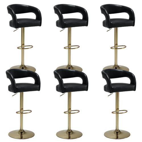The Counter Height Bar Stuhlsblack Leder Barhocker Set aus 6 Gold Counter Height Barstools moderne verstellbare Schwenkstühle mit goldenen Basis/hohlen Rücken bequeme gepolsterte Insel Cha Thoughtful von JDKJSBF