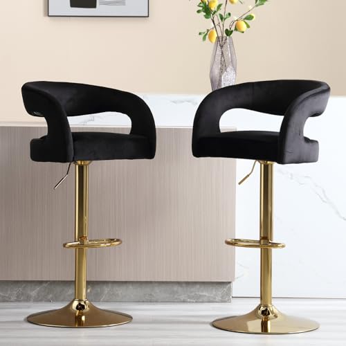 The Counter Height Bar Stuhlsblack Velvet Bar Stools Set aus 2 Goldzählerhöhe Barstools moderne verstellbare Schwenkstühle mit goldener Basis/Hohlrücken bequeme gepolsterte Insel Chai Thoughtful von JDKJSBF