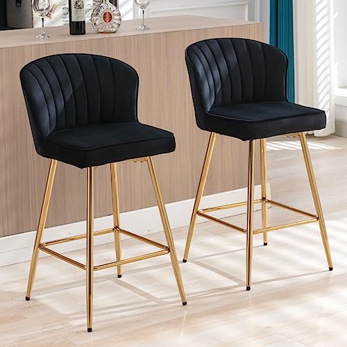 The Counter Height Bar Stuhlsblack und Gold Counter Stools Set aus 2 Samtkalkenhocker Stuhlstühlen gepolstert 26 Zoll Kücheninselstühle, moderne Barhocker aus der Mitte des Jahrhunderts mit BAC von JDKJSBF