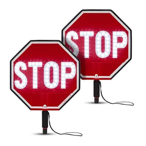 JDKMNE 18" LED-Stopp-Slow-Paddel, reflektierendes, tragbares Stopp-Slow-Schild mit Griff, doppelseitiges Schild, Dauerlicht-/Blink-LED-Lichtmodi, wiederaufladbar(Stop-Stop) von JDKMNE