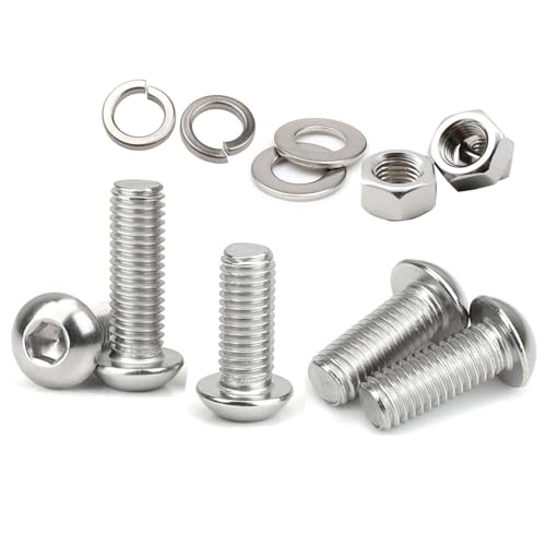JDMA 100 Stück M5x10 Linsenkopfschraube mit Innensechskant und Muttern Unterlegscheiben Federring ISO 7380 304 Edelstahl Vollgewinde Halbrundkopfschraube Flachkopfschraube Linsenschraube von JDMA