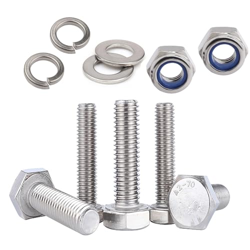 JDMAKJ 20 Stück M8x20 Edelstahl Sechskantschrauben mit Selbstsichernde Muttern und Unterlegscheiben Federring Sechskant Schrauben Maschinenschrauben Gewindeschrauben DIN 933 (M8 X 20mm) von JDMAKJ