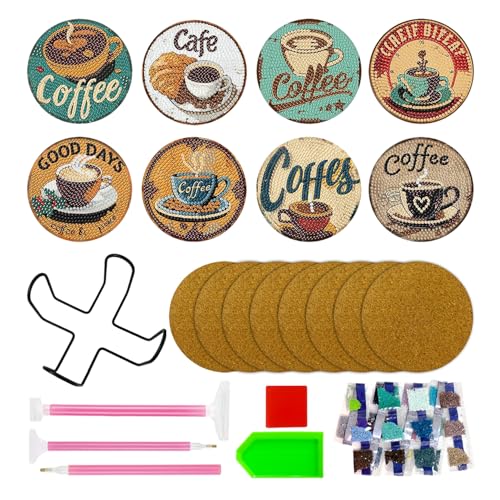 JDNFKG 1 Satz Kaffee-Diamant-Kunst-Untersetzer, 2 Stifte, Kreative Persönlichkeits-Untersetzer, Handgefertigtes Tischkissen, DIY-Diamant-Untersetzer-Set. von JDNFKG