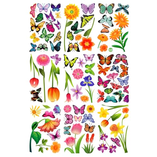 Fensteraufkleber mit Frühlingsmotiv, buntes Blumenmuster, PVC-Aufkleber zum Dekorieren von Häusern, Büros und Geschäften, saisonale Fensterdekorationen, 9 Bögen von JDNH