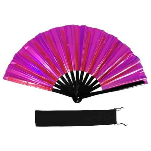 JDNH PVC-Handfächer, reflektierend, bunt, tanzend, faltbar, für Taichi-Enthusiasten, Bambusrahmen und reibungslose Bedienung, bunte Hand von JDNH