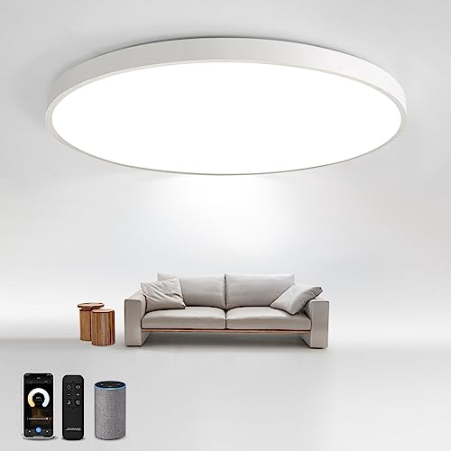 54W LED Deckenlampe Dimmbar mit Fernbedienung 3000K-6500K Ultra Dünn Ø50x4CM Flach Runde Deckenleuchte kompatibel mit Alexa Google Home Wifi Lampe für Wohnzimmer Schlafzimmer von JDONG