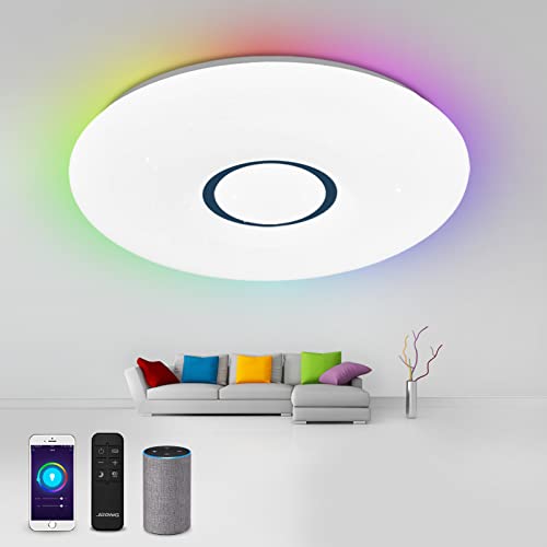 JDONG Deckenleuchte compatibel mit ALexa, Led 24W Ø 30CM,Farbwechsel, Sternen, dimmbar, Warmweiss- Kaltweiss, Wlan Deckenlampe kompatibel mit Alexa, IP44 Wasserfest Badlampe von JDONG