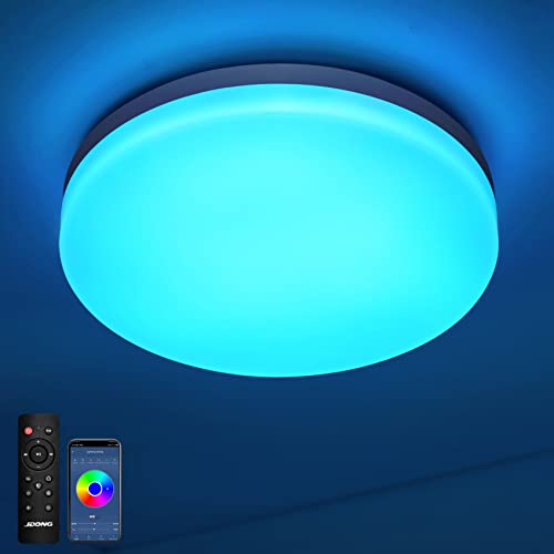 Bluetooth Deckenleuchte 24W LED Deckenlampe mit Lautsprecher, Fernbedienung und APP-Steuerung, RGB Farbwechsel, dimmbar, IP44 Wasserfest,Weißes Rauschen Einstellbar für Schlafzimmer Kinderzimmer Ø26CM von JDONG