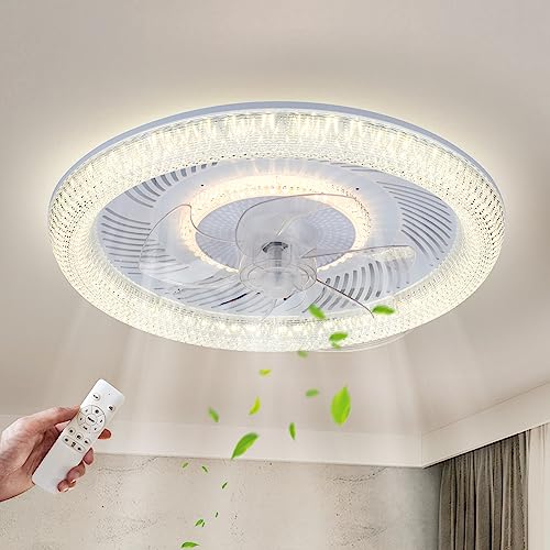 JDONG Deckenventilator mit Beleuchtung und Fernbedienung 54W LED Kristall Deckenleuchte Leise Ventilator mit Timer für Wohnzimmer Esszimmer Schlafzimmer Lampenschirm mit Kristalleffekt von JDONG