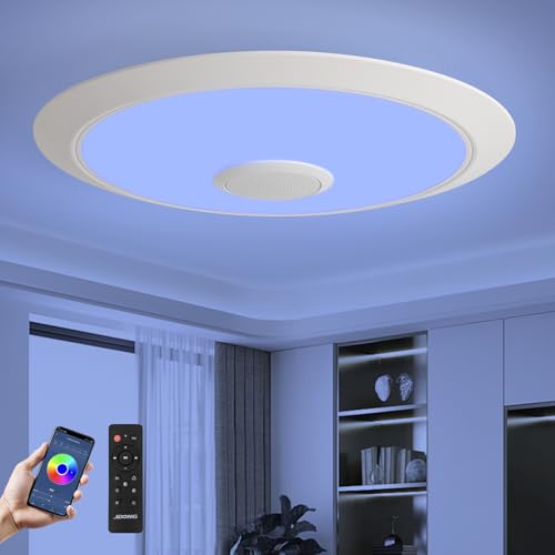 JDONG LED Deckenleuchte Dimmbar 72W mit Bluetooth Lautsprecher Rund Badezimmer led Deckenlampe mit Fernbedienung und APP RGB Farbwechsel Einstellbar für Schlafzimmer Wohnzimmer Ø60cm JDONG LED Deckenleuchte Dimmbar 72W mit Bluetooth Lautsprecher Rund Badezimmer led Deckenlampe mit Fernbedienung und APP RGB Farbwechsel Einstellbar für Schlafzimmer Wohnzimmer Ø60cm von JDONG