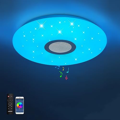 JDONG Bluetooth Deckenleuchte 24W mit Lautsprecher Kinderzimmer Deckenlampe LED Dimmbar 3000k-6500k mit Fernbedienung RGB Farbwechsel Lampe für Schlafzimmer Wohnzimmer Küche Ø30CM von JDONG