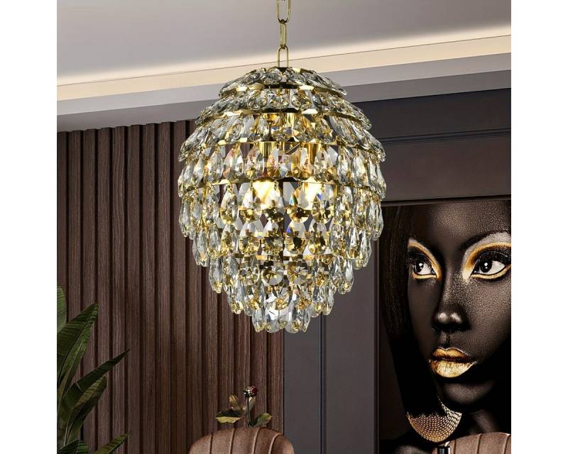 JDONG LED Pendelleuchte Hängekronleuchter mit 176 Kristallen, E14 LED Pendelleuchte, für Kücheninsel Esszimmer Wohnzimmer, Moderne Kristalllampe Gold Ø29cm von JDONG