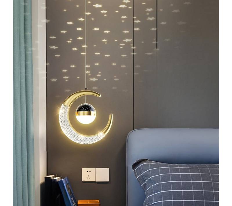 JDONG LED Pendelleuchte Moderne LED Nachttischlampe mit farbwechselndem Halbmond-Schirm, Einbauleuchte, Steuerung des Wandschalters, 20 x 150cm, Höhenverstellbar von JDONG
