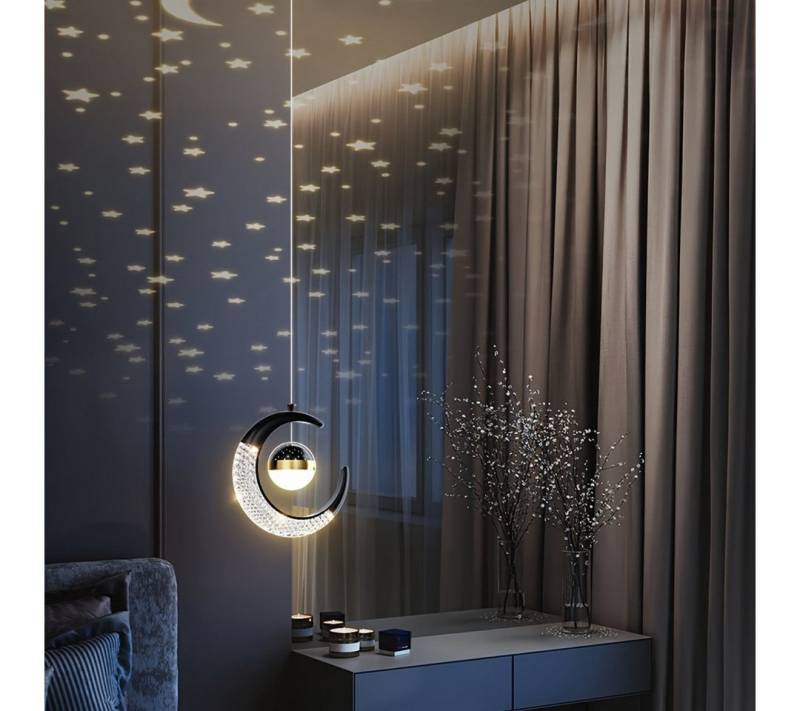 JDONG LED Pendelleuchte Moderne LED Nachttischlampe mit farbwechselndem Halbmond-Schirm, Einbauleuchte, Steuerung des Wandschalters, 20 x 150cm, Höhenverstellbar von JDONG