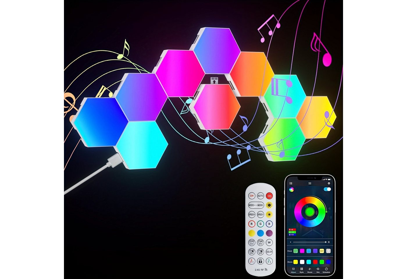 JDONG LED Wandleuchte LED-Sechseck-Spielwandleuchte, Sechseckige RGB-LED-Panel, sechseckige Wabenmuster-Wandleuchte JDONG LED Wandleuchte LED-Sechseck-Spielwandleuchte, Sechseckige RGB-LED-Panel, sechseckige Wabenmuster-Wandleuchte von JDONG