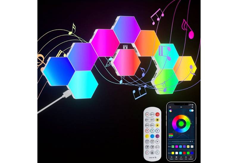 JDONG LED Wandleuchte LED-Sechseck-Spielwandleuchte, Sechseckige RGB-LED-Panel, sechseckige Wabenmuster-Wandleuchte von JDONG